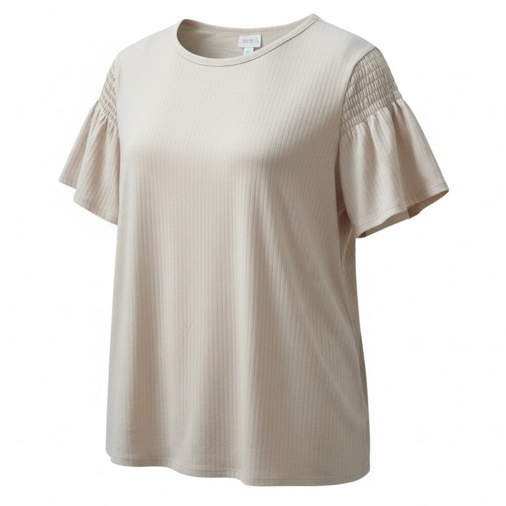 LuLaRoe Womens Cream T-shirt Ruffelt Short Sleeve Round Neck Soft Size 2XL